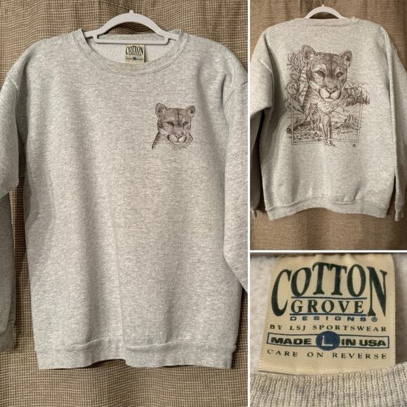 RARE Mountain Lion Sweatshirt Big Graphic Cotton Grove 90s Crewneck LARGE READ - Picture 2 of 12
